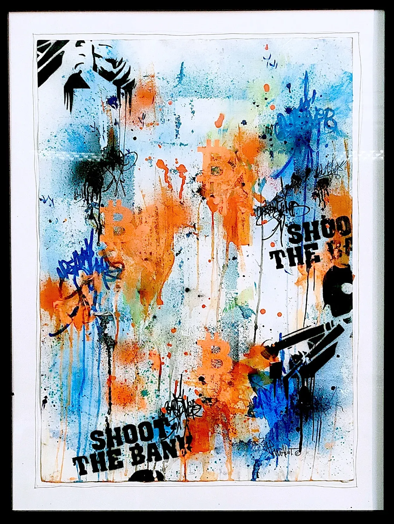 BITCOIN ON SHOOT THE BANK (FRAMED) by @Jpmalot